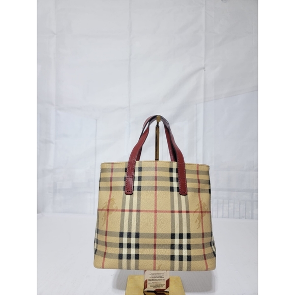 Authentic BURBERRY Haymarket Check Small Tote Red - Picture 3 of 11